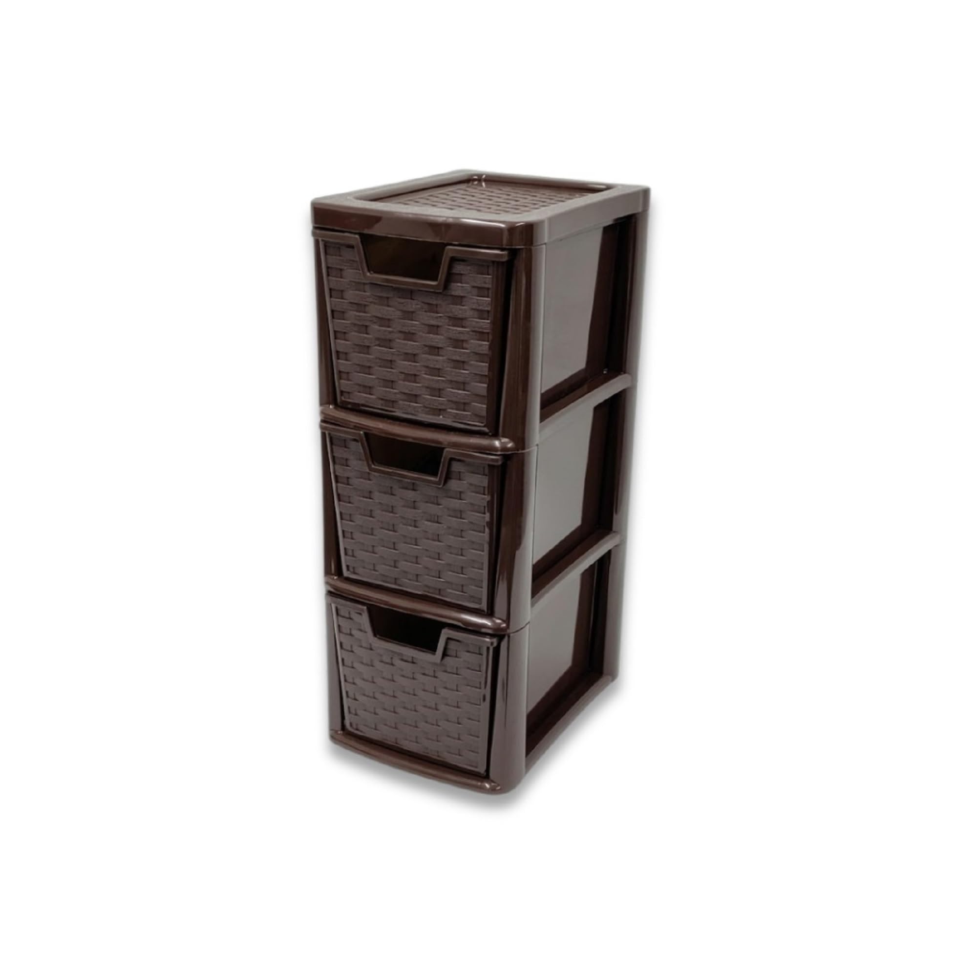 ELMORA'Z 3 Drawer Plastic Storage Organizer Medium Tower Unit Chest of Storage for Bedroom Kitchen Office Cosmetics Stationary Use Rattan Choco Brown