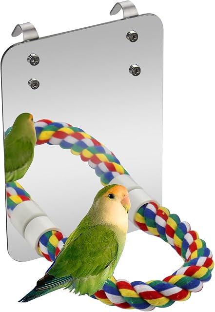 Mygeromon Bird Mirror Perches Rope for Cage Parrot/Budgies/Small Birds/Cockatiels/Parakeet Colorful Stand Toy