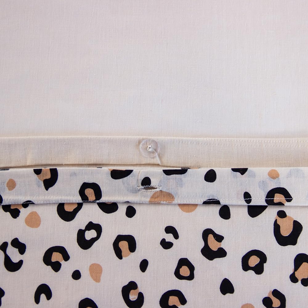 CÔTE DECO Parure de Lit 240x260cm Léopard Beige - Coton– 3 pièces | 1 Housse de Couette Adulte 240x260cm + 2 Taies d'Oreiller 63x63cm