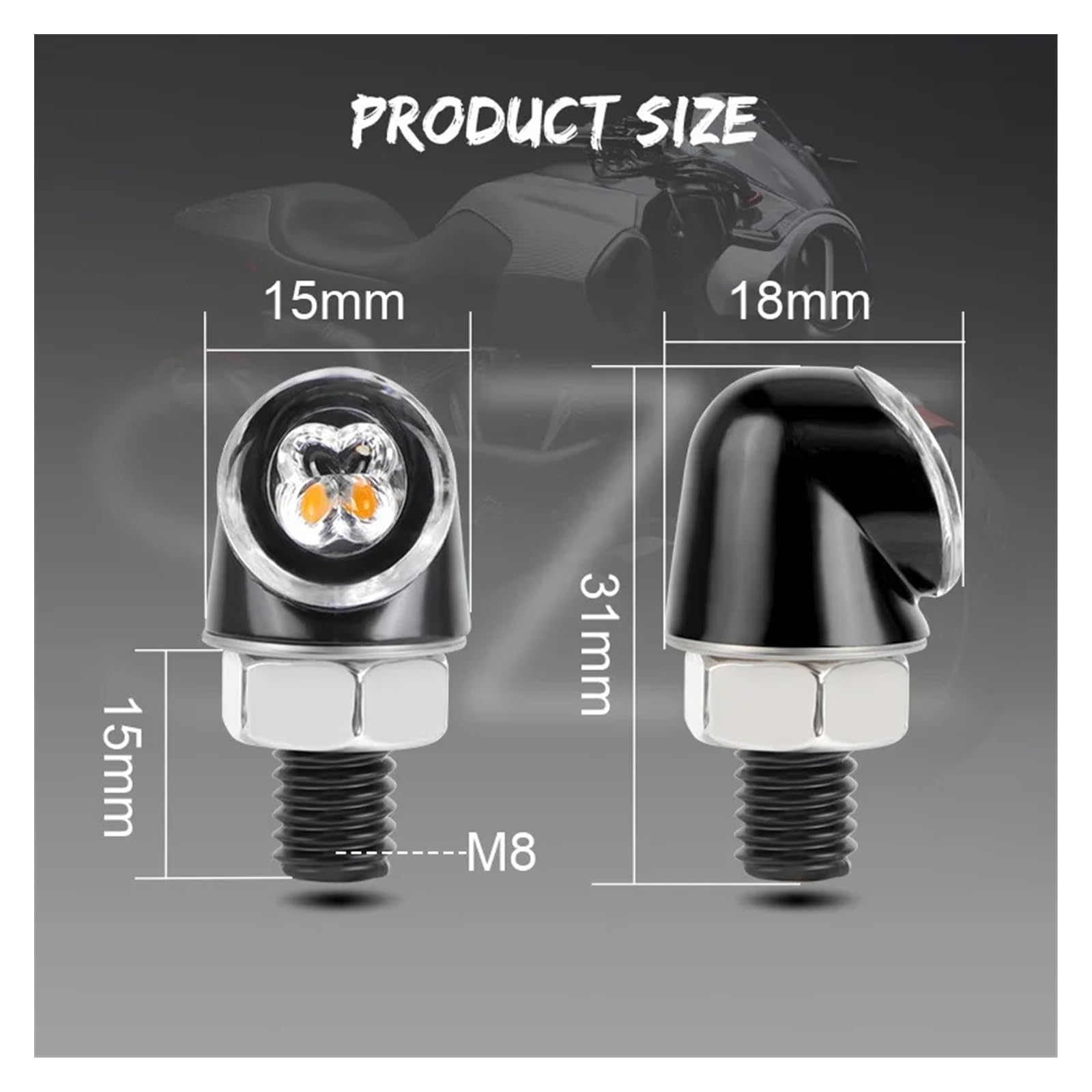 Indicatore di direzione LED moto da 8 mm DRL Indicatoris Motos
