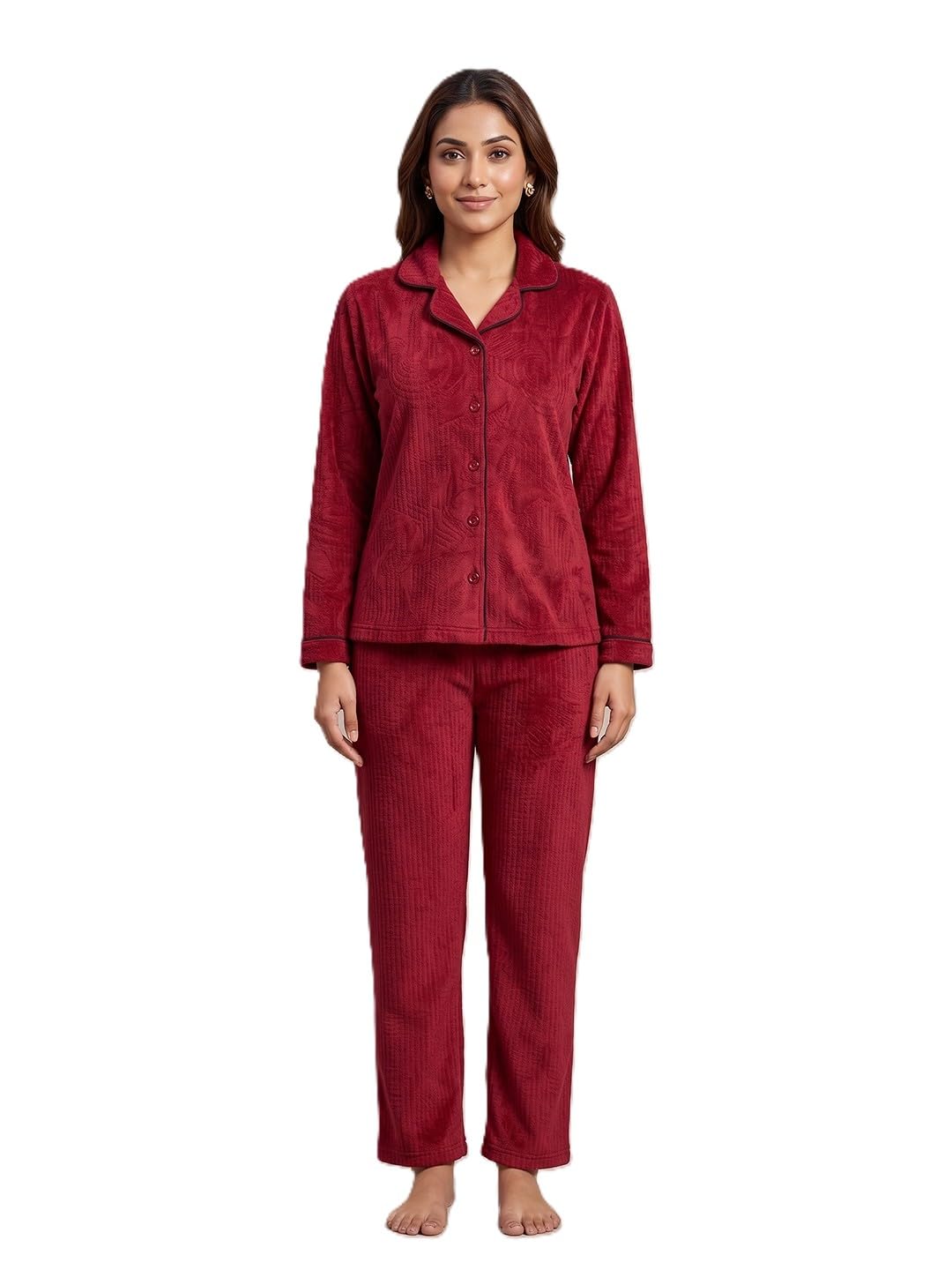 fablush Women's Nightwear Winter Textured Front Open Full Sleeves Nightsuit | Fb37001-picture-29
