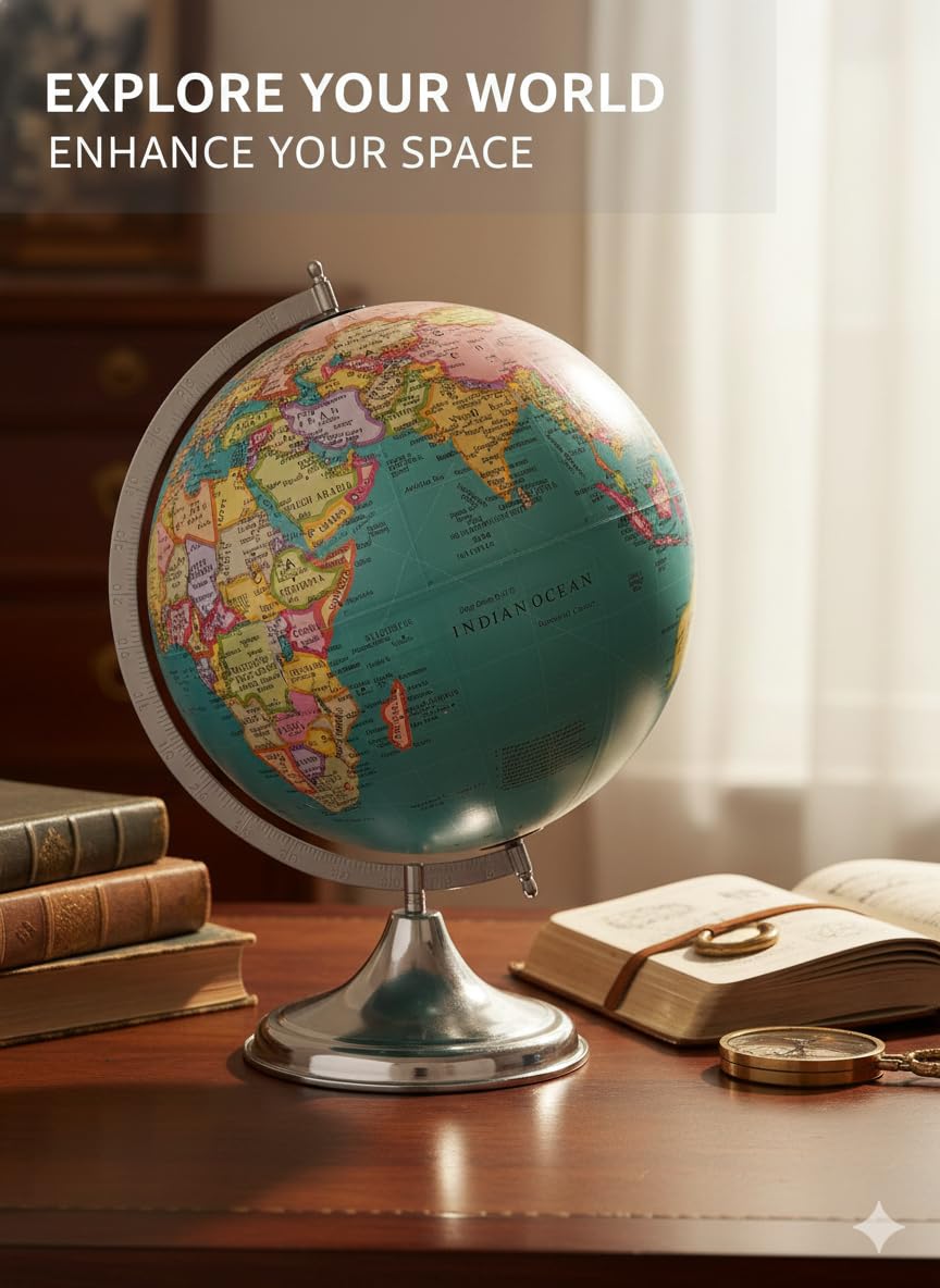 COSMIC GLOBE EXPORTS Rotating World Globe 12 Inch with Metal Arc and Stand for Home Décor, Office Decor and Decorations items,Study Table decor Items, Birthday, Party Gifts and Anniversary. 2