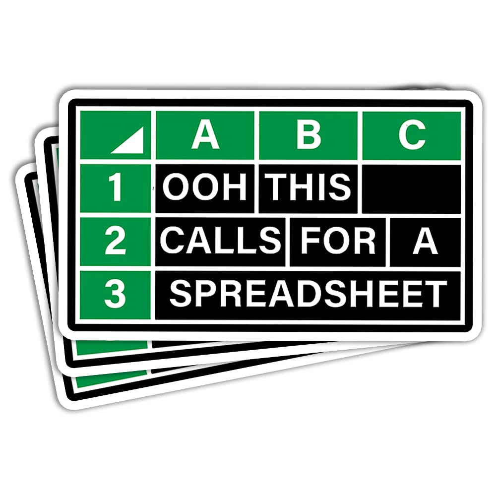 SODAVA (3Pcs) This Calls for A Spreadsheet Sticker Funny Office Account Accounting Working Accountant CPA Math Nerd Sticker Gift Decoration Graphic Bumper Laptop Stickers 3"x4"