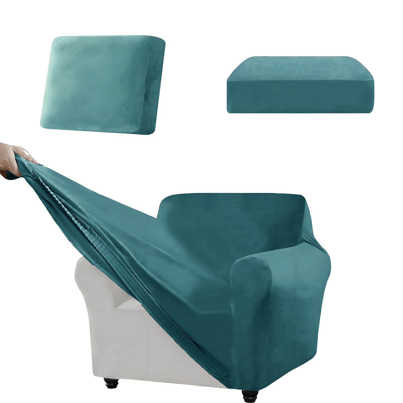 SYLC Stretch Ektorp Sofa Cover, Velvet Sofa Covers 1/2/3/4 Seater with Seat Cover and Back Cover, Non-slip Settee Covers Well-fitted (turquoise blue,XL 80-120cm 3pcs)