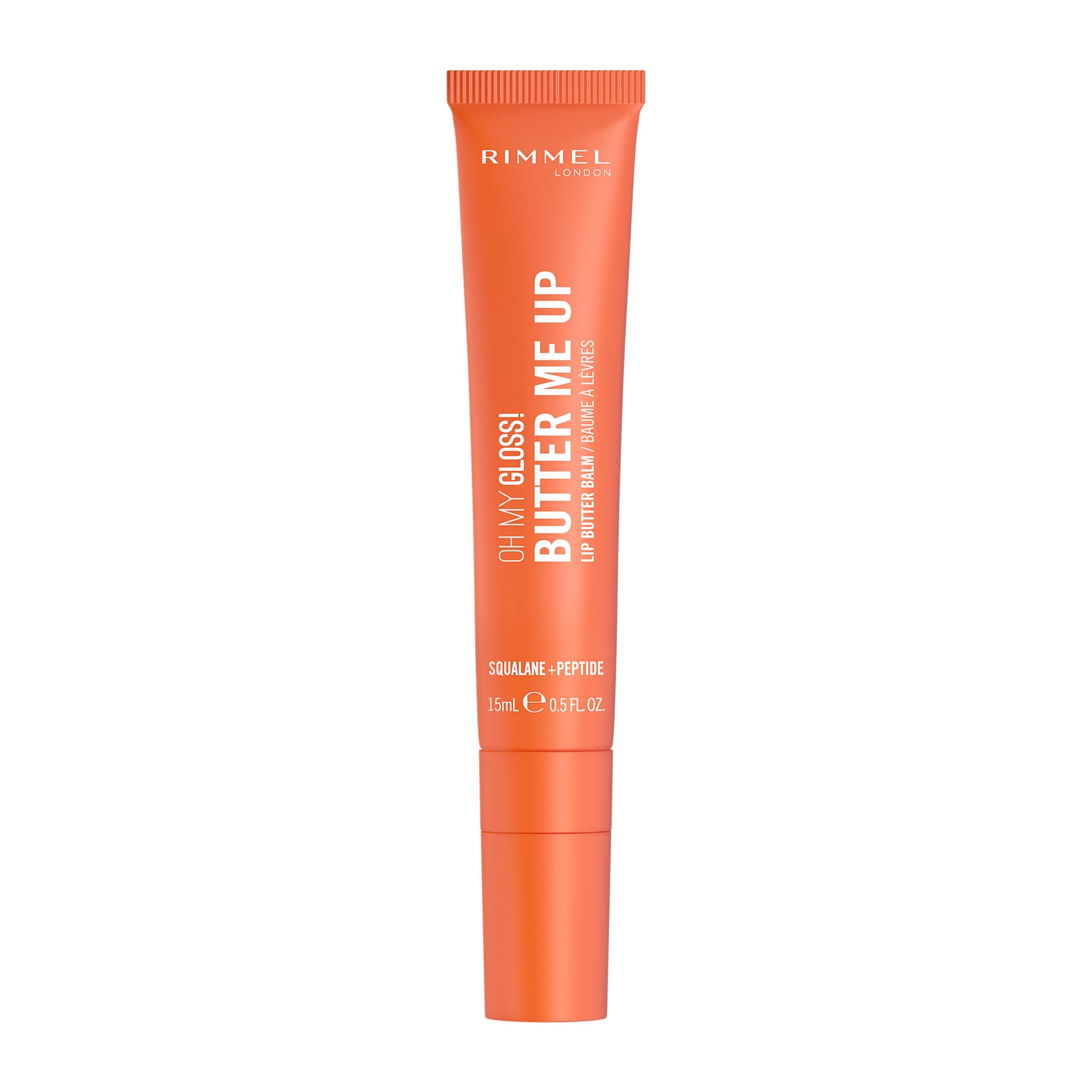Rimmel Oh My Gloss! Butter Me Up, 005 Coral Breeze, Moisturising Lip Butter Balm, Glossy and Sheer Tint, Ultra-Hydrating, Enriched with Squalene and Peptides, Lip-Hugging Applicator, Vegan, 15ml