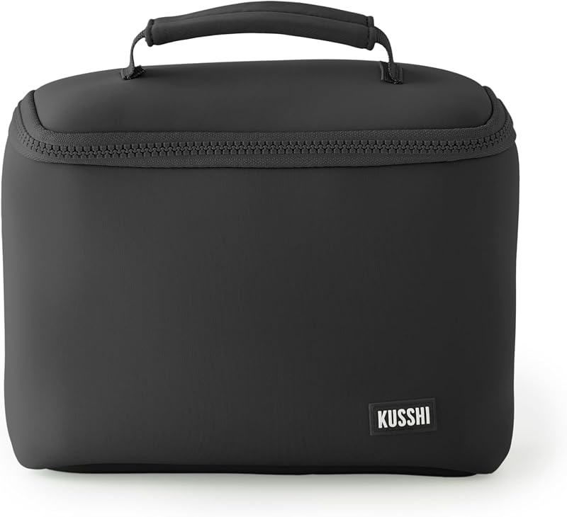KUSSHI Maleta de Maquiagem em Neoprene Preta e Rosa