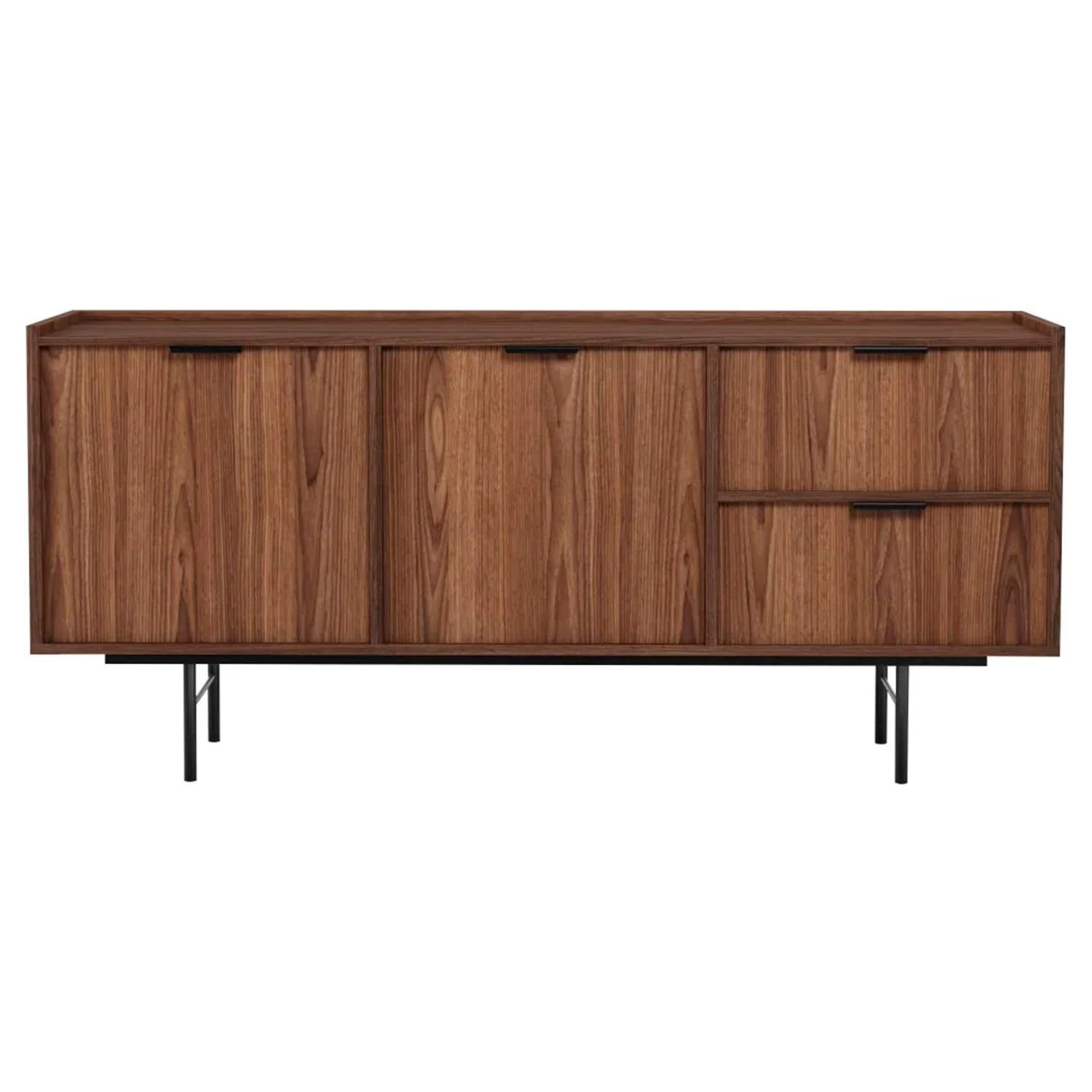 Madia Moderna Con 2 Ante 2 Cassetti E Ripiani Interni Credenza In Melaminico Con Gambe In Metallo Per Soggiorno Sala Da Pranzo Ingresso Ampio Spazio Contenitivo 150 X 40 X 68 Cm Noce