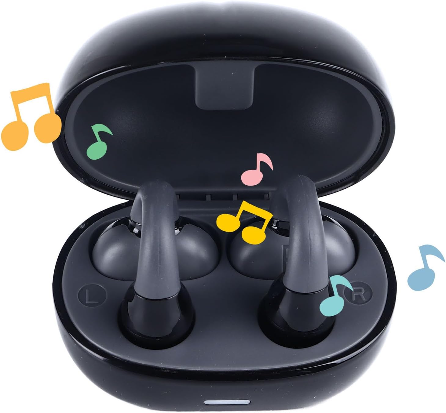 FOSA Clip On Earbuds Bone Conduction Headphones, Wide Compatibility, Stable Connection, Lightweight, Crisp Sound, Suitable for Outdoor Sports, Earphones with Charging Case (Black)