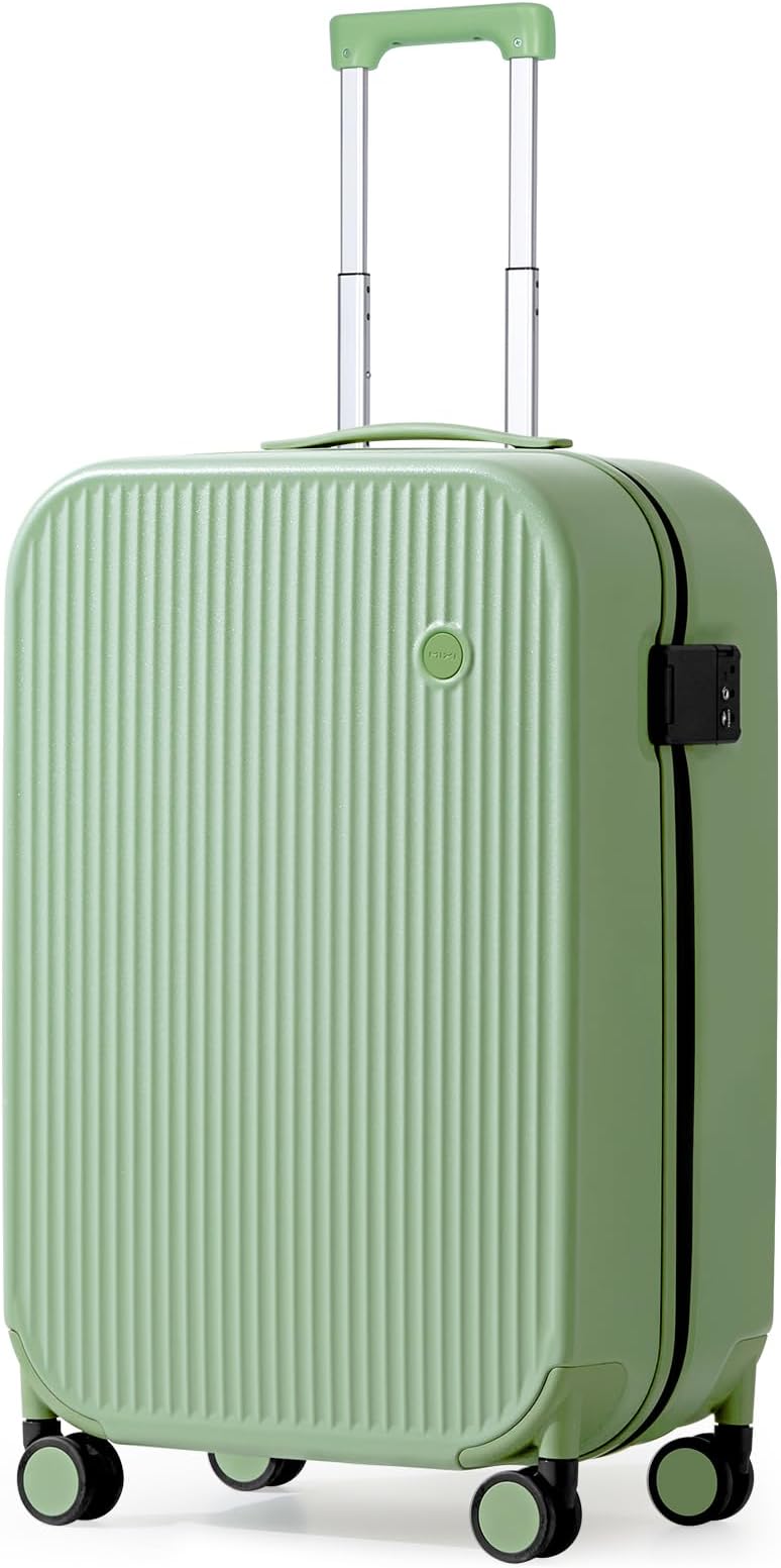 mixiHardside PC Suitcase 20 Inch Carry On Luggage Spinner Wheels TSA with Cover, Avocado Green