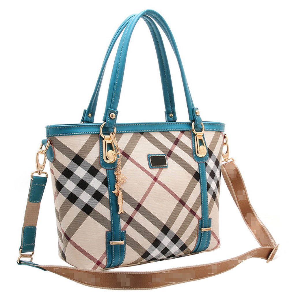 Women And Girl Blue Synthetic Leather Tote Handbag Shoulder Bags Hobo