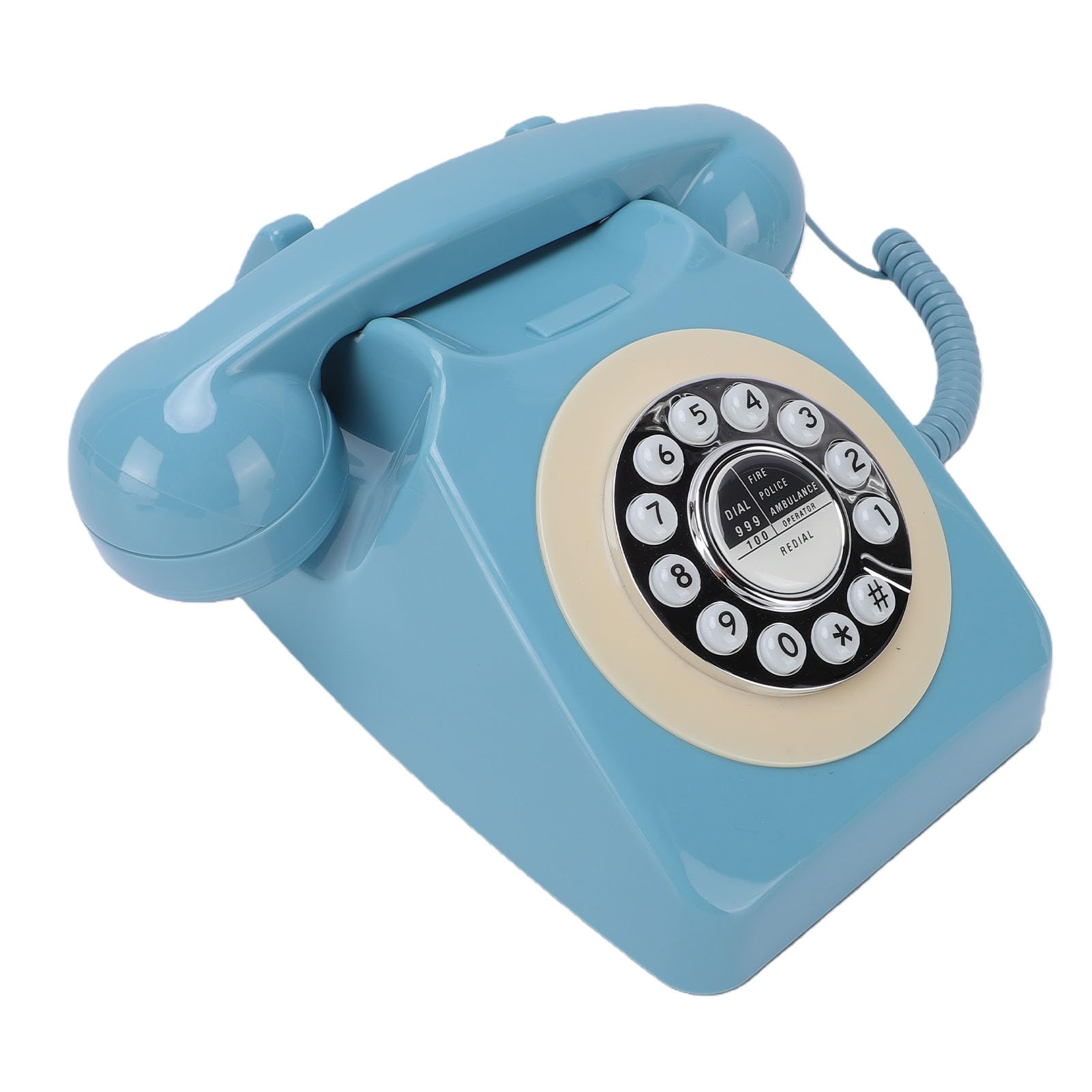 Asixxsix Telefon Stacjonarny w Stylu Retro, Przewodowy Telefon Stacjonarny z Przyciskami Ponownego Wybierania, Zabytkowe, Staromodne Telefony Stacjonarne z Przyciskiem Wybierania do (BLUE)