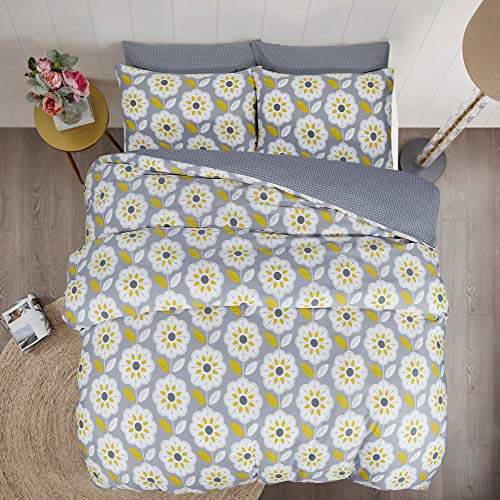 LinenZone - Posh Range Hotel Quality 100% Egyptian Cotton Reversible Duvet Cover Set (Daffodil, King)