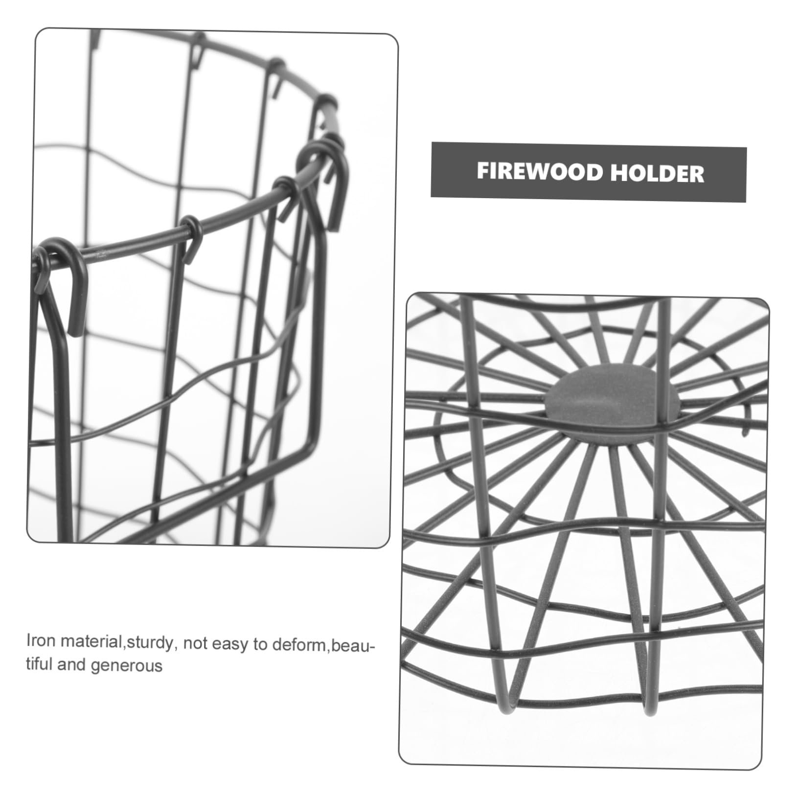 Cesta de Leña de Hierro Negro Asa Plegable, Soporte Portátil para Almacenar Madera Gran Capacidad, Adecuado para Exteriores y Chimenea