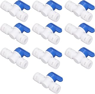 Inline Shut Off Ball Valve 1/4 inch OD Tubing, Hose,PE Pipe,Mini Water Tube Use Plastic Shut Off Switch Quick Connect Fittings Accessory for Water Purifier RODI System (Pack of 10)