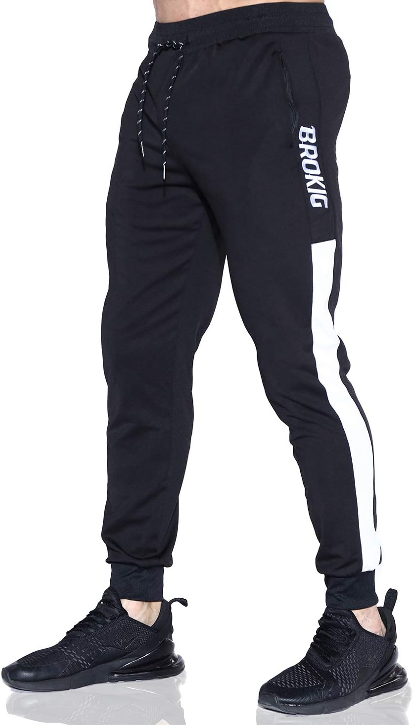BROKIG Men's Streaks Vent Gym Workout Joggers Pants,Athletic Casual Side Mesh Jogging Sweatpants with Zip Pockets - Image 2