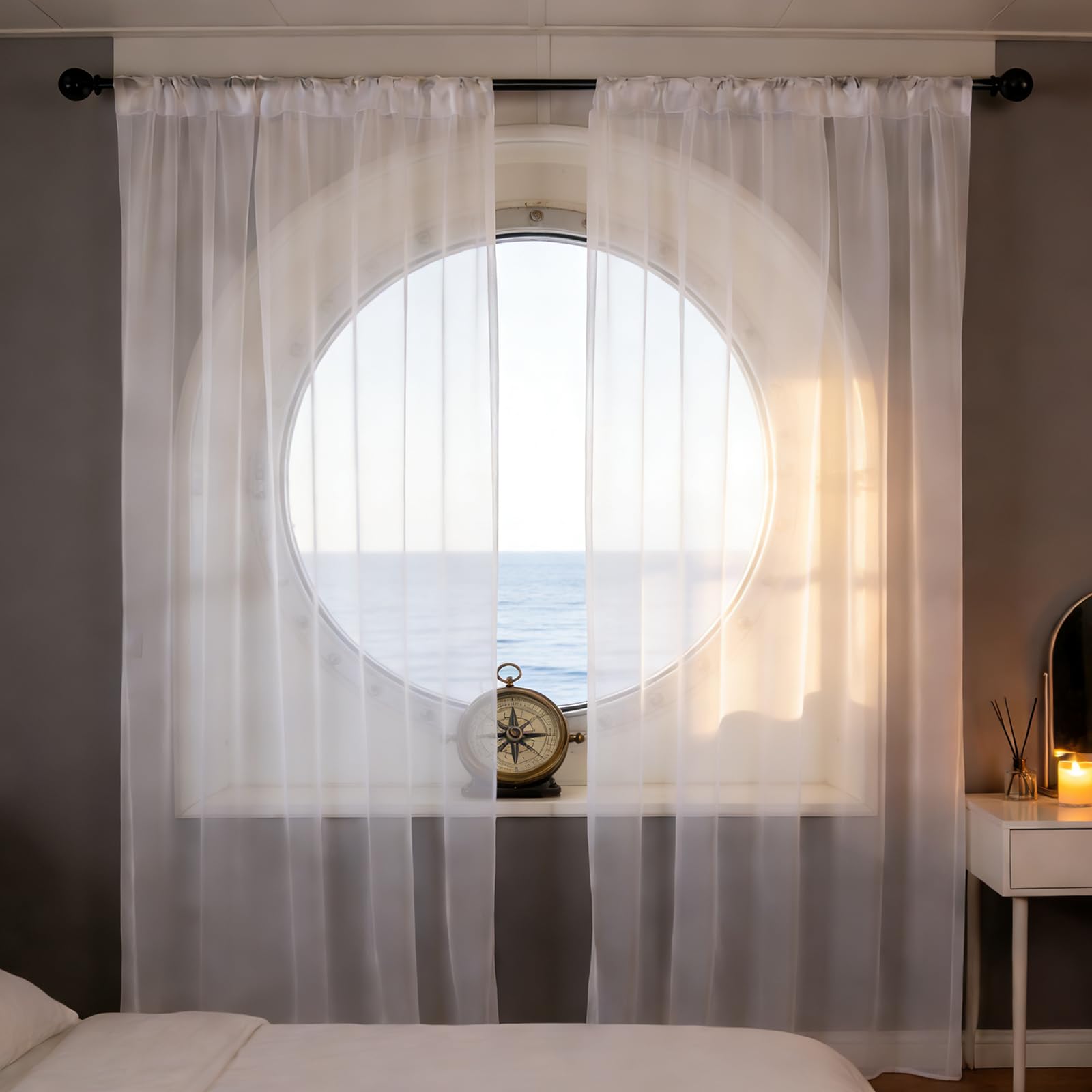 Panele Z Woalu 230 x 220 cm Półprzezroczysty, Przepuszczający Światło, Zwiewny, Imitacja Lnu, Przelotka, Lekki, Zasłony Z Woalu Imitującego Len Do Salonu/Sypialni, Biały