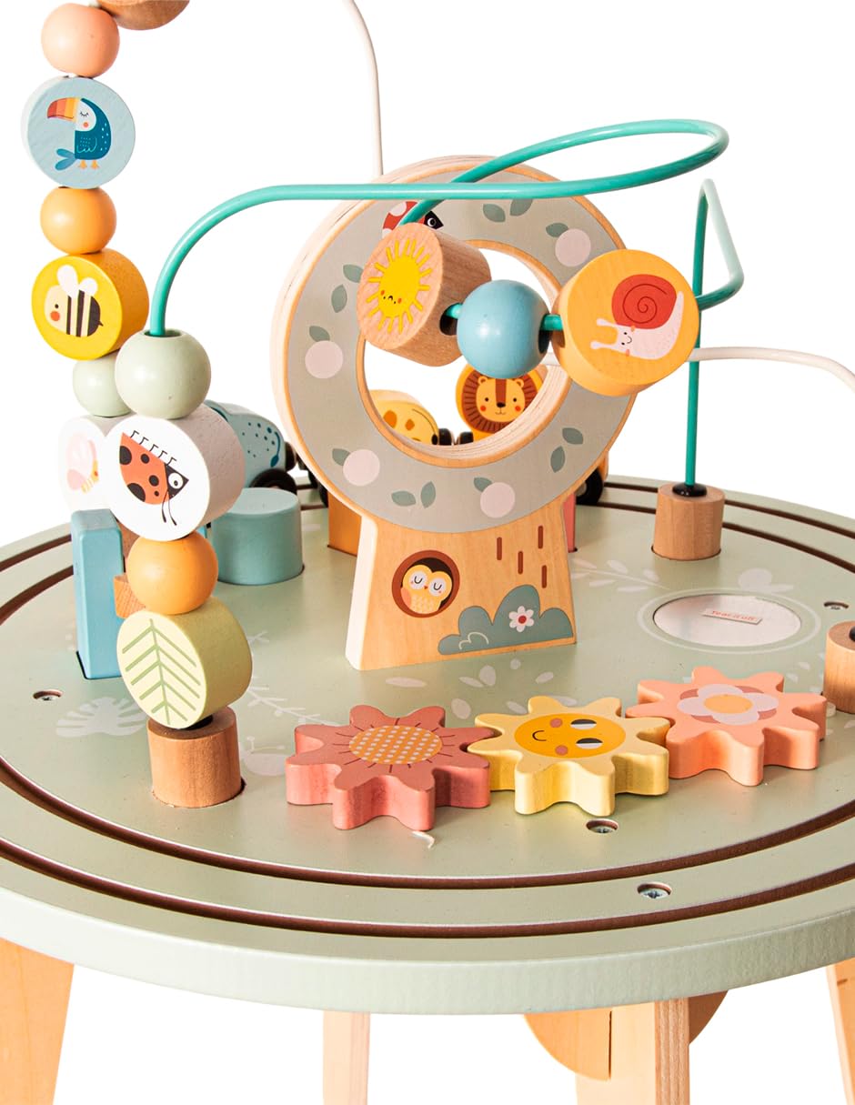 Tooky Toy Table d’activités avec Circuit de Train en Bois FSC - Table de Jeu avec Labyrinthe de Perles, Jouet Montessori éducatif, développe motricité & cognitif, Cadeau dès 2 Ans