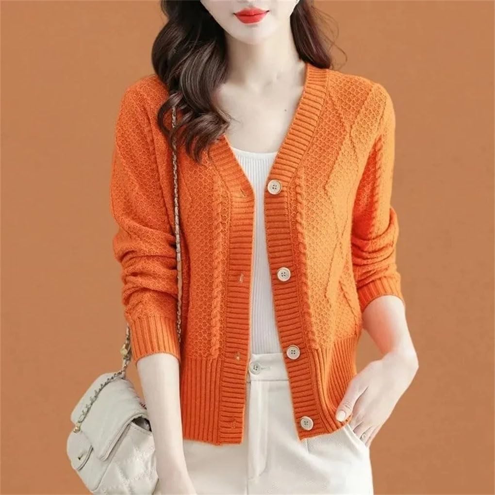 Cardigan da donna casual a vita alta, lavorato a maglia, lavorato a maglia, tinta unita
