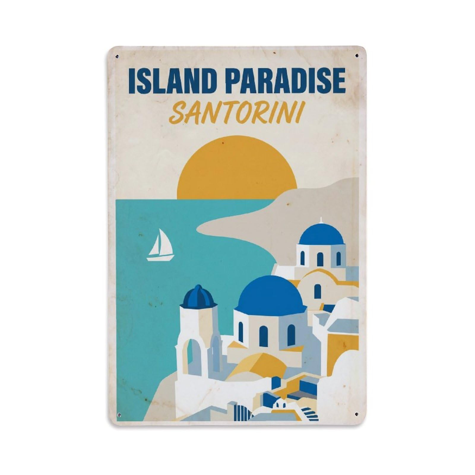 Gead 8X12inch Style Vintage Travel Santorini Island Paradise Metal Tin Sign