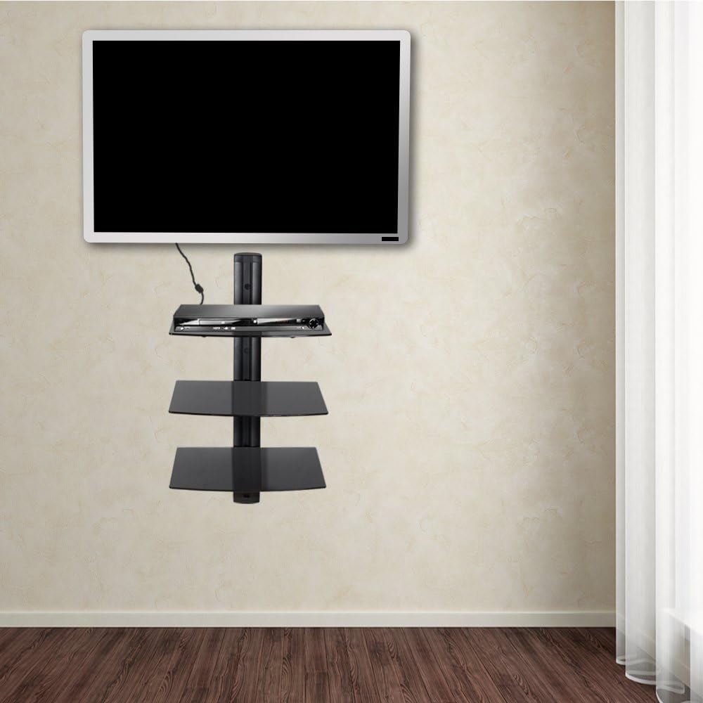 TecTake wall shelf unit installed under a television