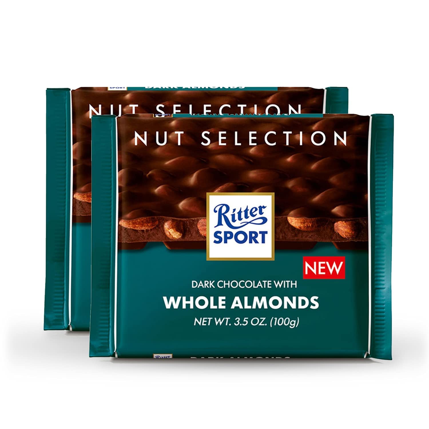 Ritter Sport Dark Chocolate Whole Almonds 100g (Pack of 2) Ritter Sport chocolates in Nut Selection, product of Germany, dark chocolate with whole almonds | Nutritious and Nutty Crunch