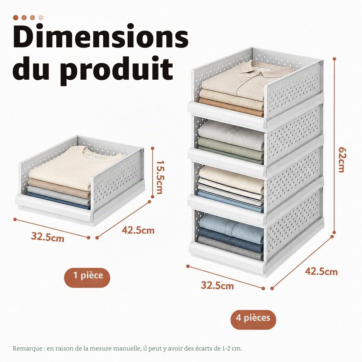 RMAN® Lot de 4 Rangement Vetement Plastique Organisateur Armoire Vetement