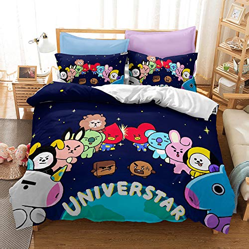 ZXX. BTS Bedding Set 3Pcs Microfiber Cartoon Duvet Cover Sets for Boys Girls Teens, 1 Quilt Cover + 2 Pillowcase
