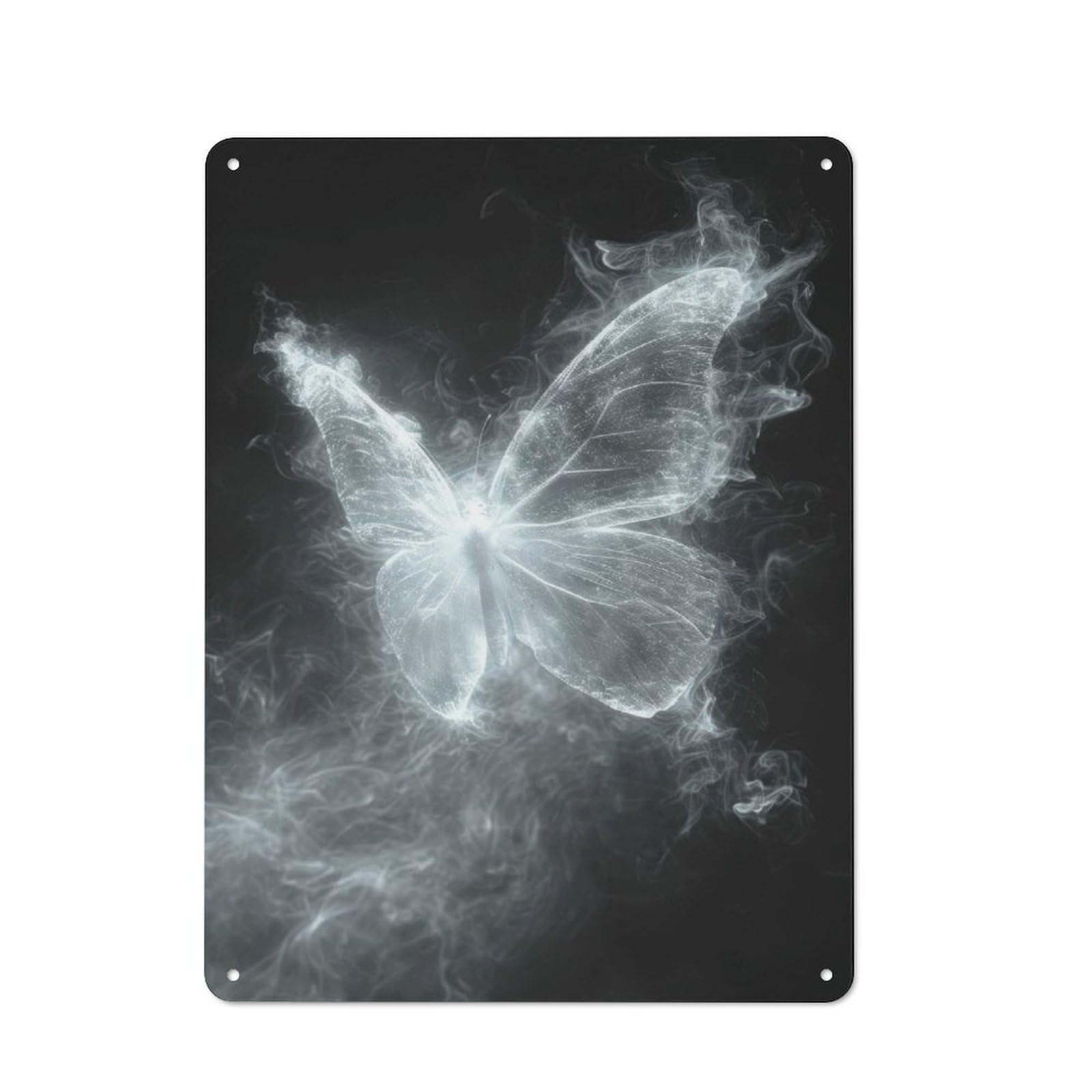 Junmoney White Ghost Butterfly Understated Metal Wall Decor 40X30cm, Decorative Metal Sign For Workspace, Cafe, Shop Or Desk Area