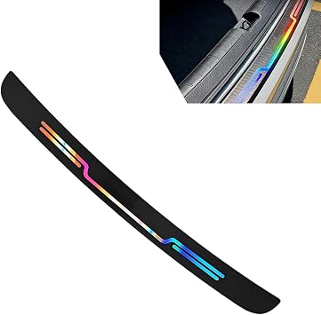 Car Rear Bumper Door Sill Plate Protector, Shiny Laser Design Car Trunk Edge Anti-Collision Guard Sticker, 2.75" x 35.4" Rear Threshold Decor Decal, Universal for Most Cars Black