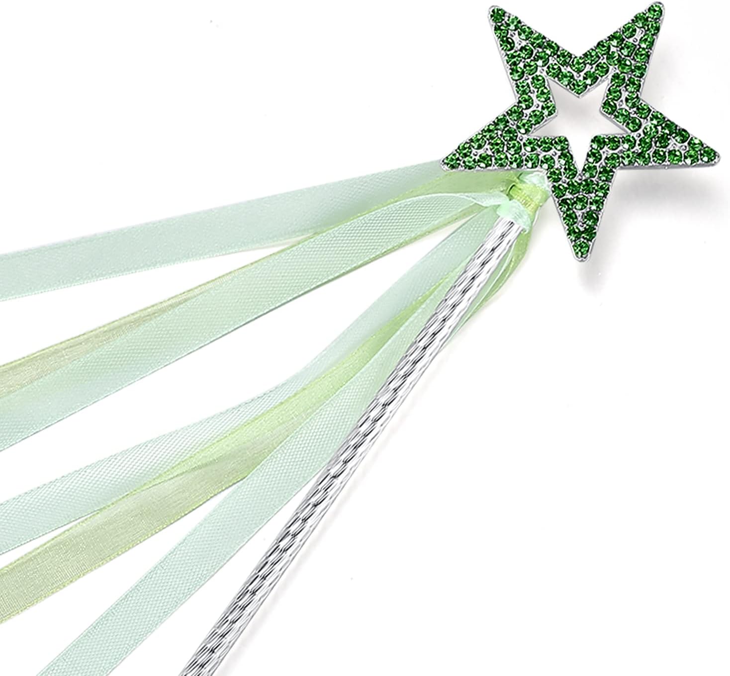 Lovelyshop Light Green Crystal Metal Star Fairy Wand with Ribbon for Girls Halloween Decorations
