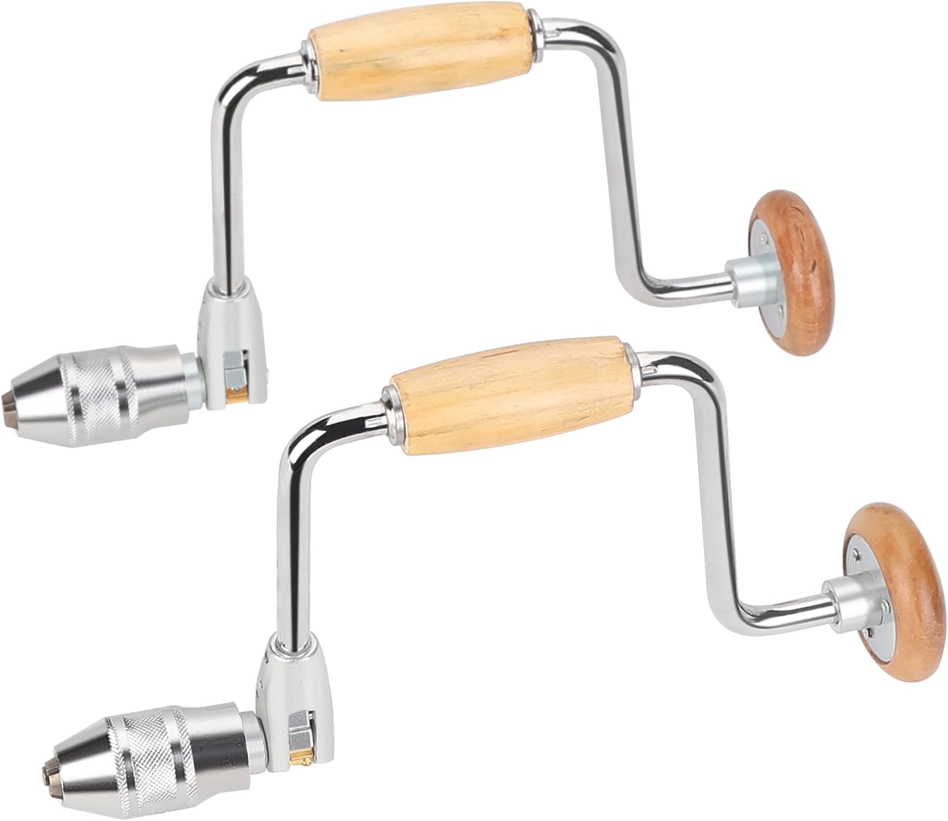 Hromee 2Pcs 12.6 Inch Carpenters Bit Brace Hand Crank Drill with 4-Jaw Chuck, Manual Hand Drill for Wood Plastic Fiberglass