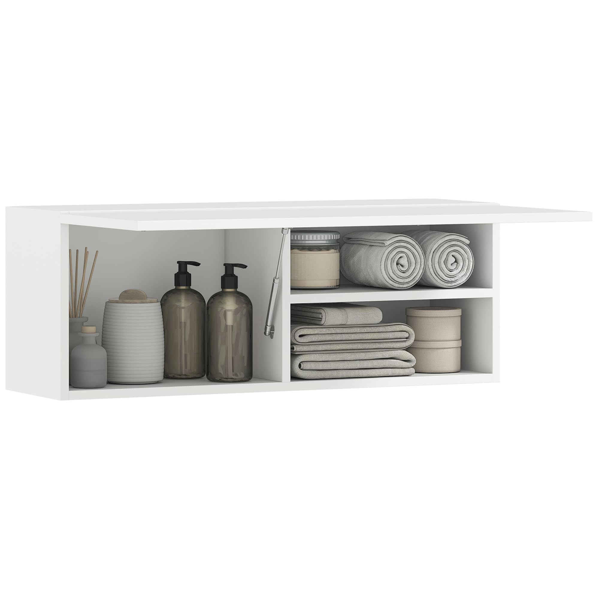HOMCOM Armoire Murale de Salle de Bain, Meuble de Rangement Suspendu pour Salle de Bains avec Porte battante à charnières et Trois Compartiments, Meuble WC Suspendu, 80 x 25 x 30 cm, Blanc