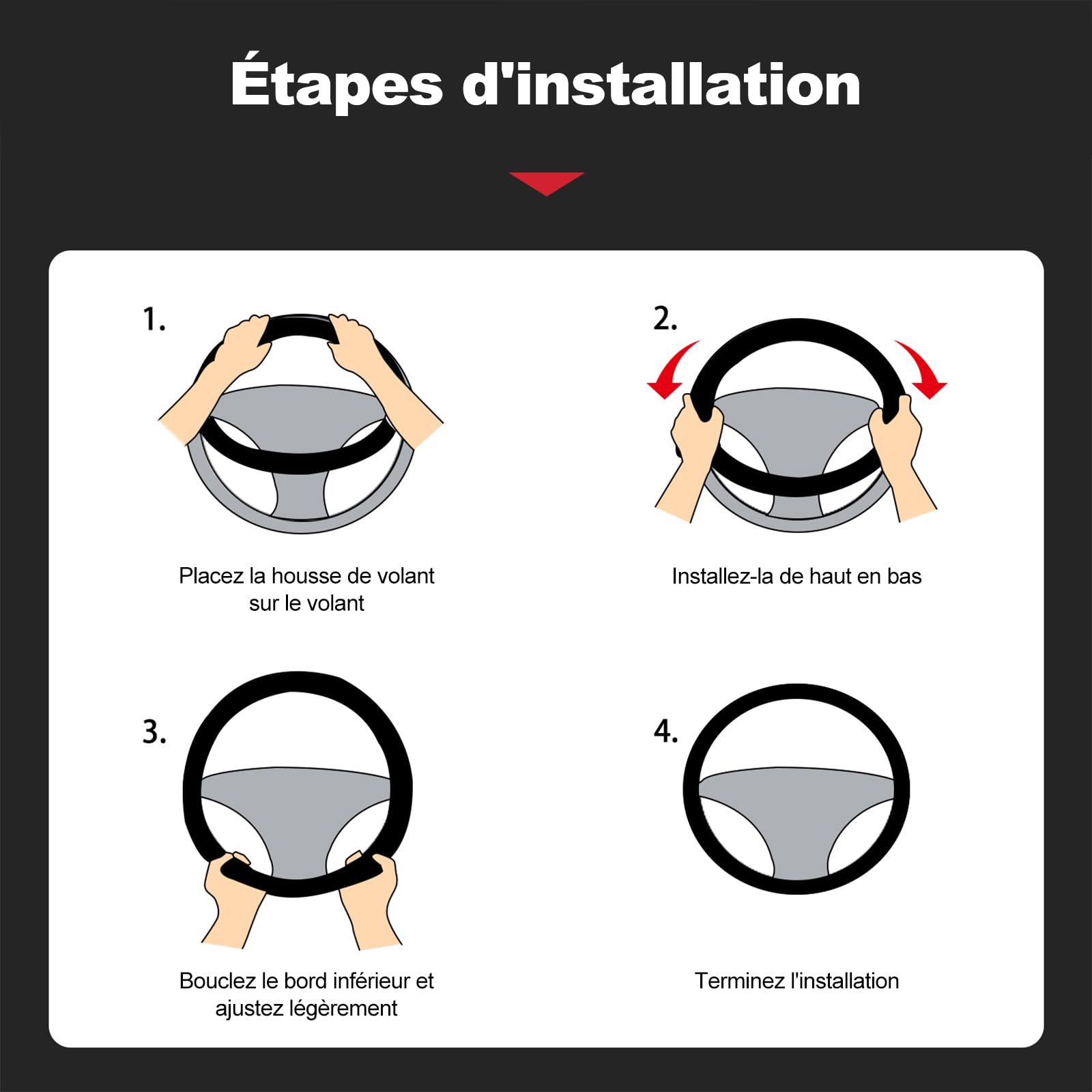 Ergocar Car Steering Wheel Sleeve, D-Type Forgeing Fibre De Carbone Et Manche De Volant en Cuir, 37-38 Cm / 14,5-15 Pouces, sans Glissement, Doux, Respirable,Style Sportif Moderne