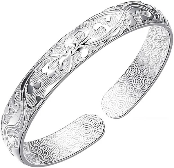 Abiotp 925 Sterling Silver Cuff Bangle Bracelets Adjustable Jewelry Fashion Simple Open Bangles Cuff Jewelry for Women Mom Wife Mothers Day Valentine Gift