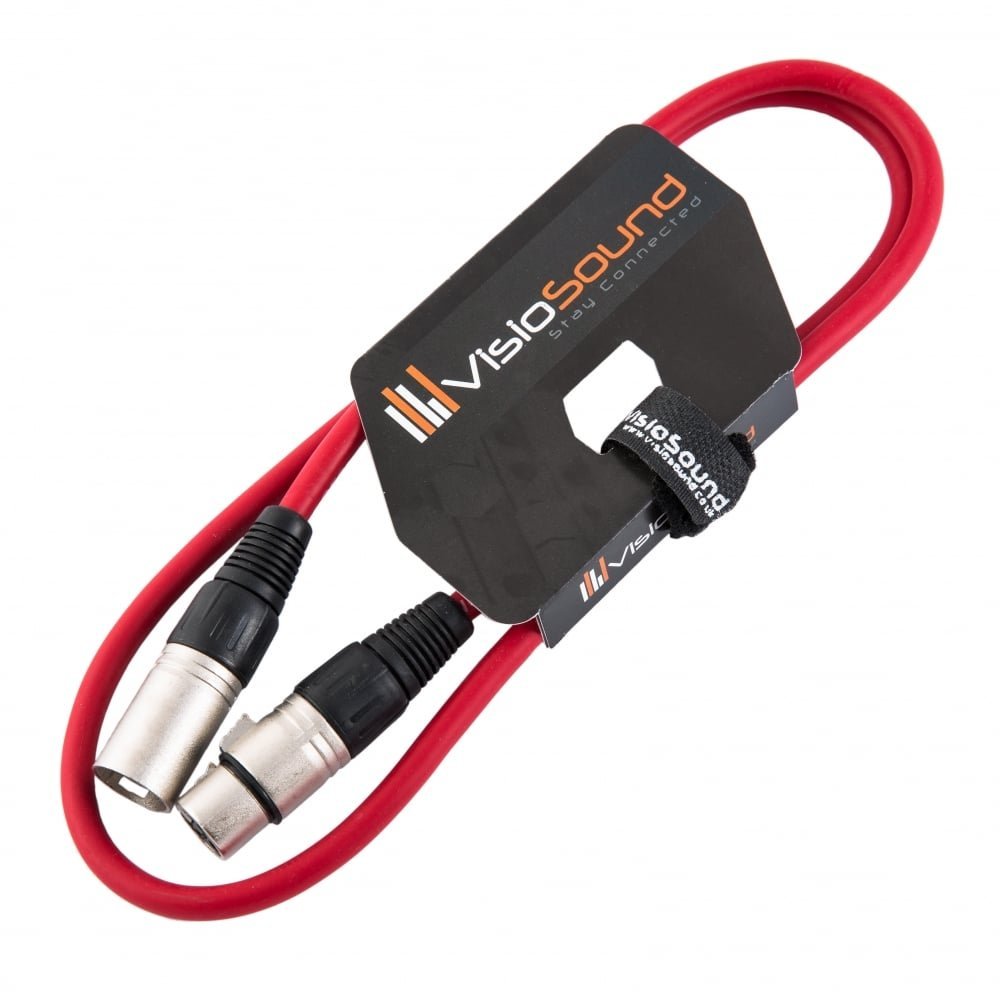 VisioSound Male to Female XLR Mic Lead/Balanced Microphone/Mic Patch Cable / 7 Colours 1m Red