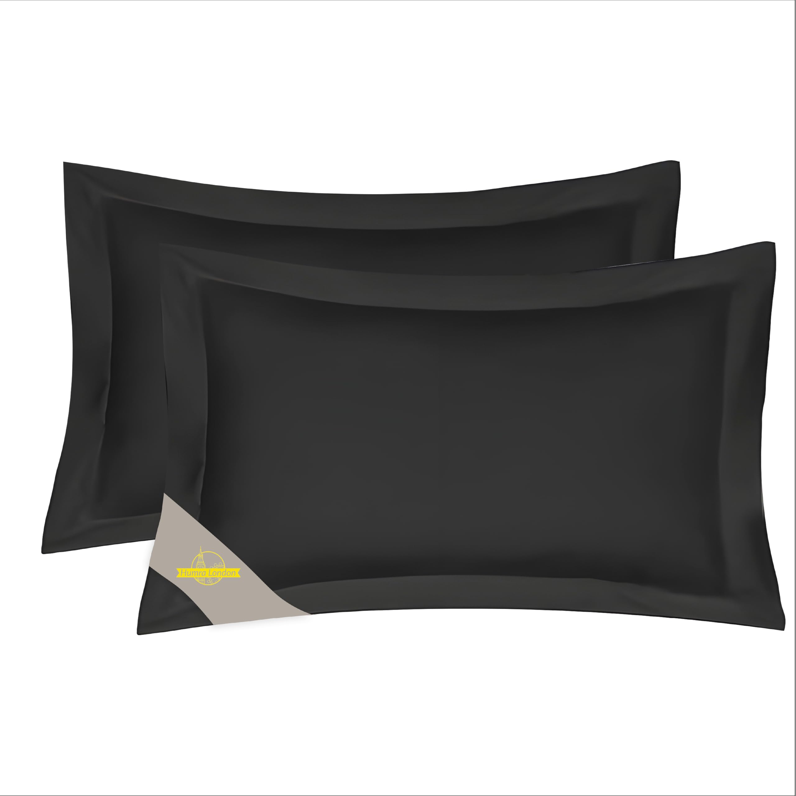 Humra London 2 Pack 100% Brushed Microfiber 1800 Oxford Pillowcases, Stain Fade and Wrinkle Resistant, Soft and Cozy Oxford Pillow Cases | Hotel Quality Pillow Sham, 45x78 cm, 2'' stich (Black)