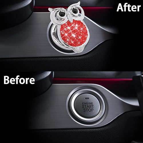 Miniatura 9 de AUCELI Bling Owl - Cubierta de botón de arranque y parada de motor de automóvil, calcomanía protectora de diamantes de imitación para botón de