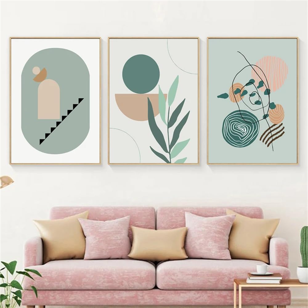 WBYZAC Wall Pictures-Abstract Geometric Line Leaf Nordic Posters Prints Boho Wall Art Canvas Painting Modern Wall Pictures for Living Bedroom Kitchen Room Decor-30 * 50cm*3PCS (No Frame)