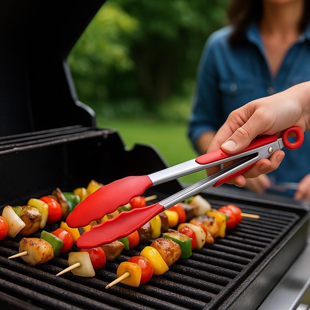 9" Nylon Kitchen Tongs Heat Resistant Non Slip Grips Stainless Steel Locking Serving Tongs for Cooking BBQ Frying Salad Pasta Baking Grilling Food Tong Utensil Dishwasher Safe Easy Control Green — view 3