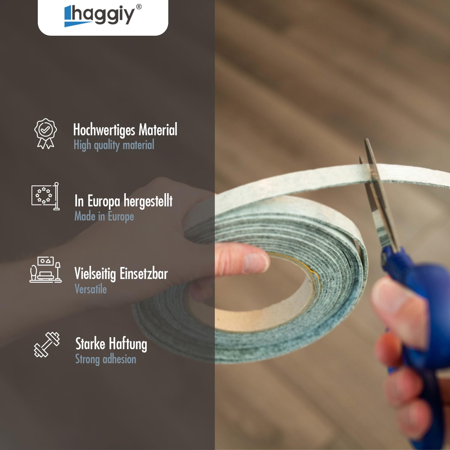haggiy Cinta de Fieltro autoadhesiva – Rollo de Tiras de Fieltro Negro, 1,0 mm Grosor, 10 mm Ancho, 5 m Largo – Ideal como Deslizadores para Muebles y protección contra arañazos | Rollo de 5m, Uso versátil para Muebles y decoración, Almohadillas deslizant