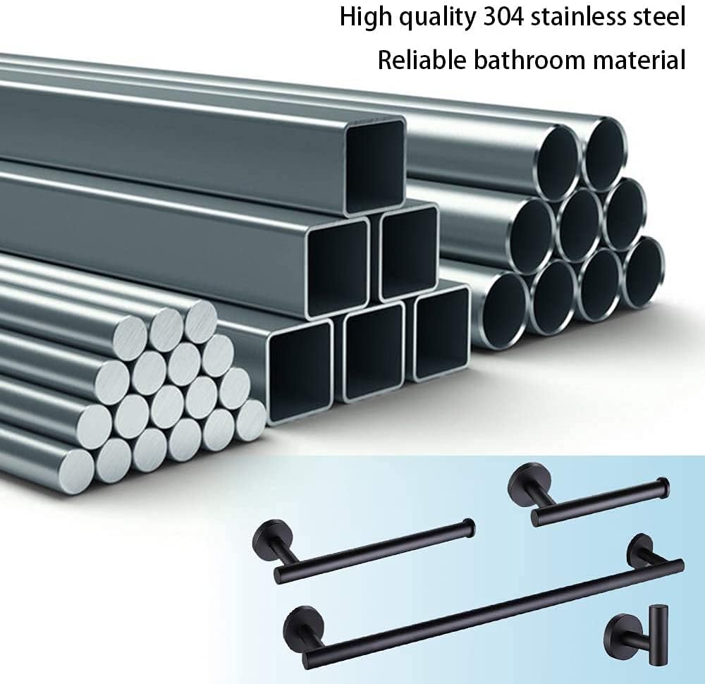 4-Pieces Bathroom Hardware Set Matte Black SUS304 Stainless Steel Wall Mounted Towel Rack Pack - Includes 16" Towel Single Bar, Hand Towel Bar, Toilet Paper Holder, Robe Towel Hook,16 inches : Tools & Home Improvement
