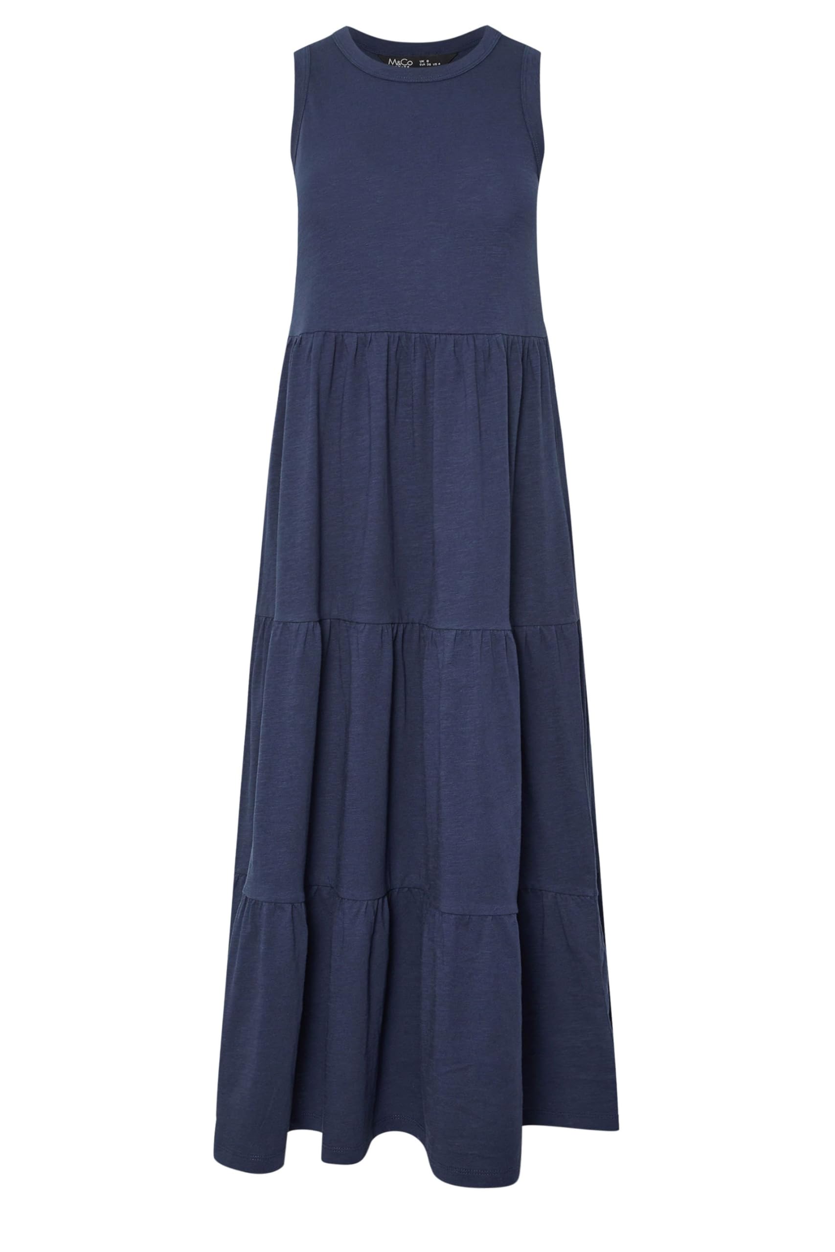 M&Co Women's Dark Navy Petite Sleeveless Tiered Maxi Dress Size 16