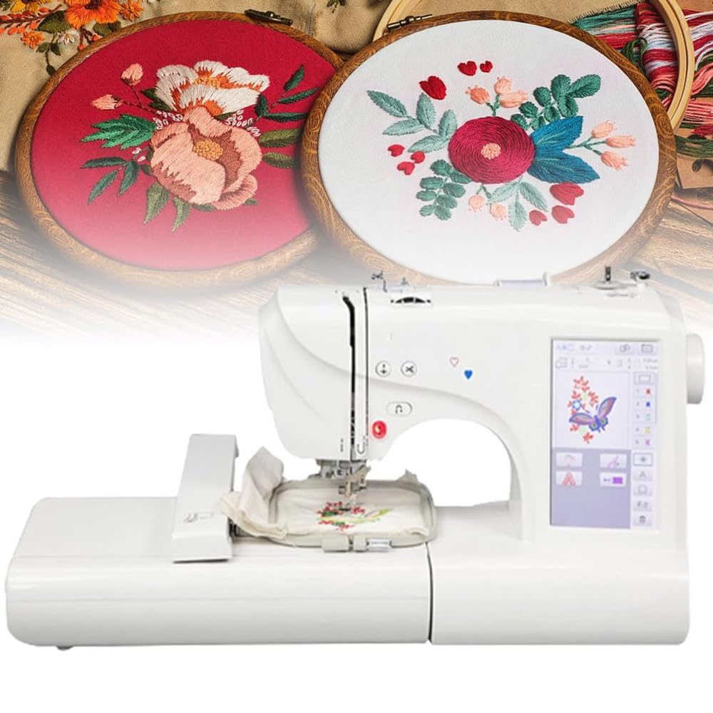 Machine à Broder Numérique Informatisée avec Fonction Matelassage,96 Motifs intégrés,8 Motifs numériques et 10 Bordures,écran Tactile LCD 7",Port USB,Zone Broderie 4" X 4/4" X 9,2