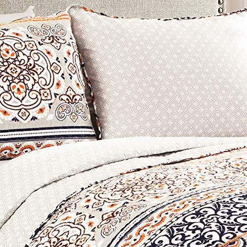 Lush Decor 3 Piece Nesco Quilt Set, King, Navy/Coral - Image 2