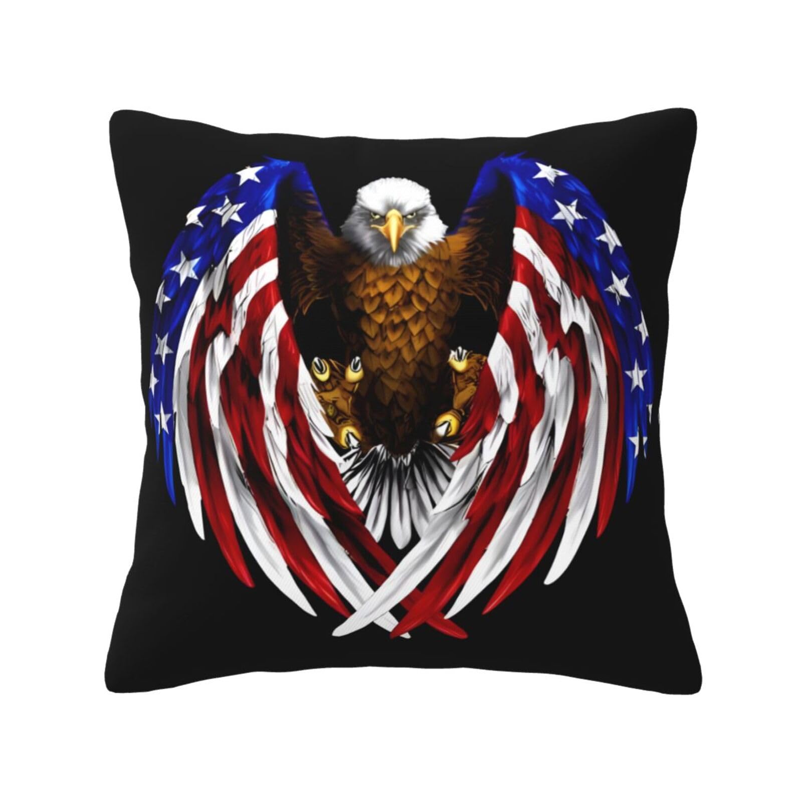 USA Flag Patriotic Eagle Print Throw Pillow Covers with Hidden Zipper, All Season Square Pillow Covers for Home Decor
