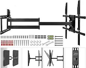 Suporte TV Articulado de Parede com Soquete e Braço Longo 85 cm,Suporte para TVs Planas e Curvas de 42-80 Polegadas, Movimentação, VESA 200x100 a 600x400mm, Até 45 Kg, Preto