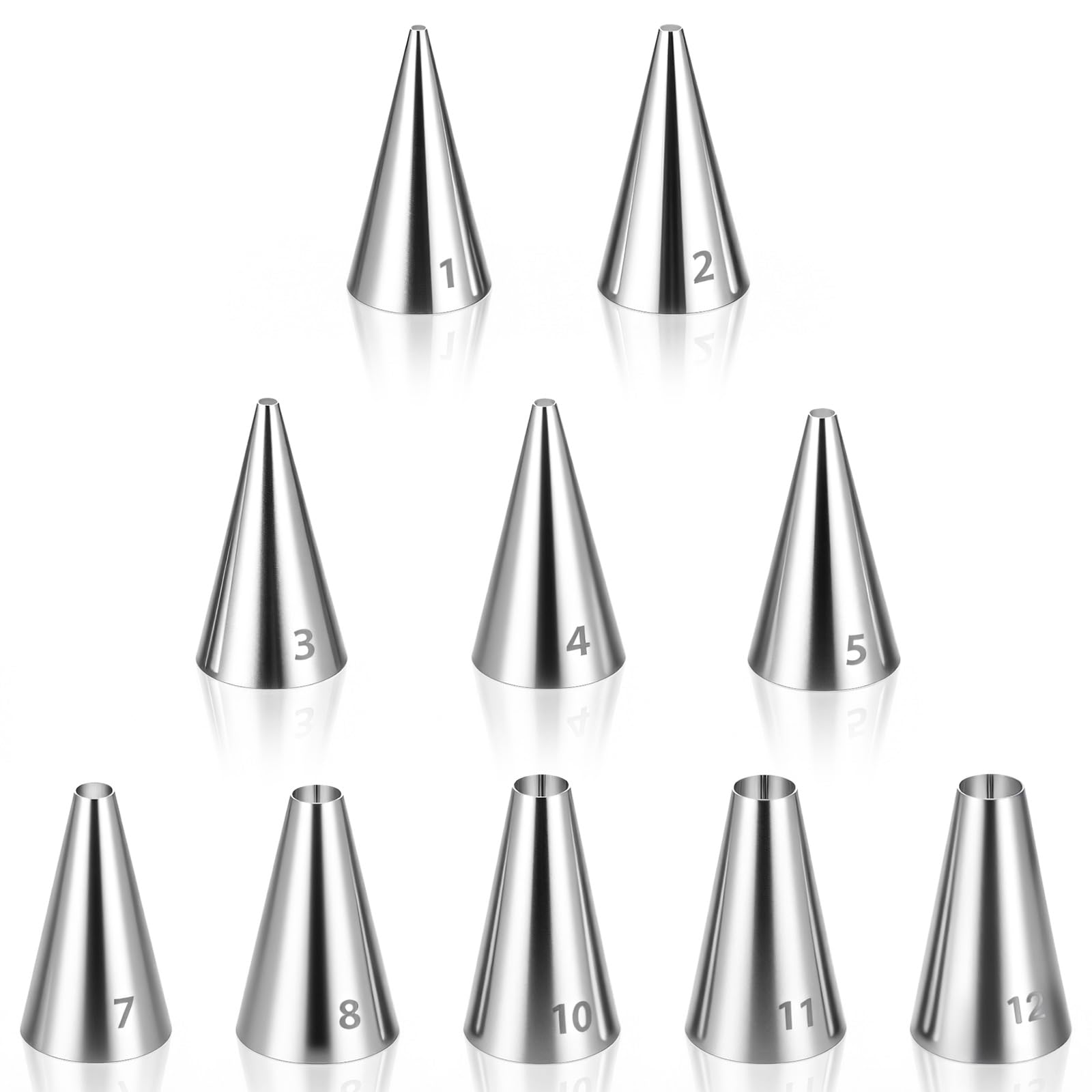 - 10 Pcs Round Piping Tips Set, Stainless Steel Icing Tips Cupcake Frosting Nozzles Small Cake Decorating Piping Tip Cake Writing Icing Tool Pastry Dispensers Supplies for Baking Cookies Puff Cream