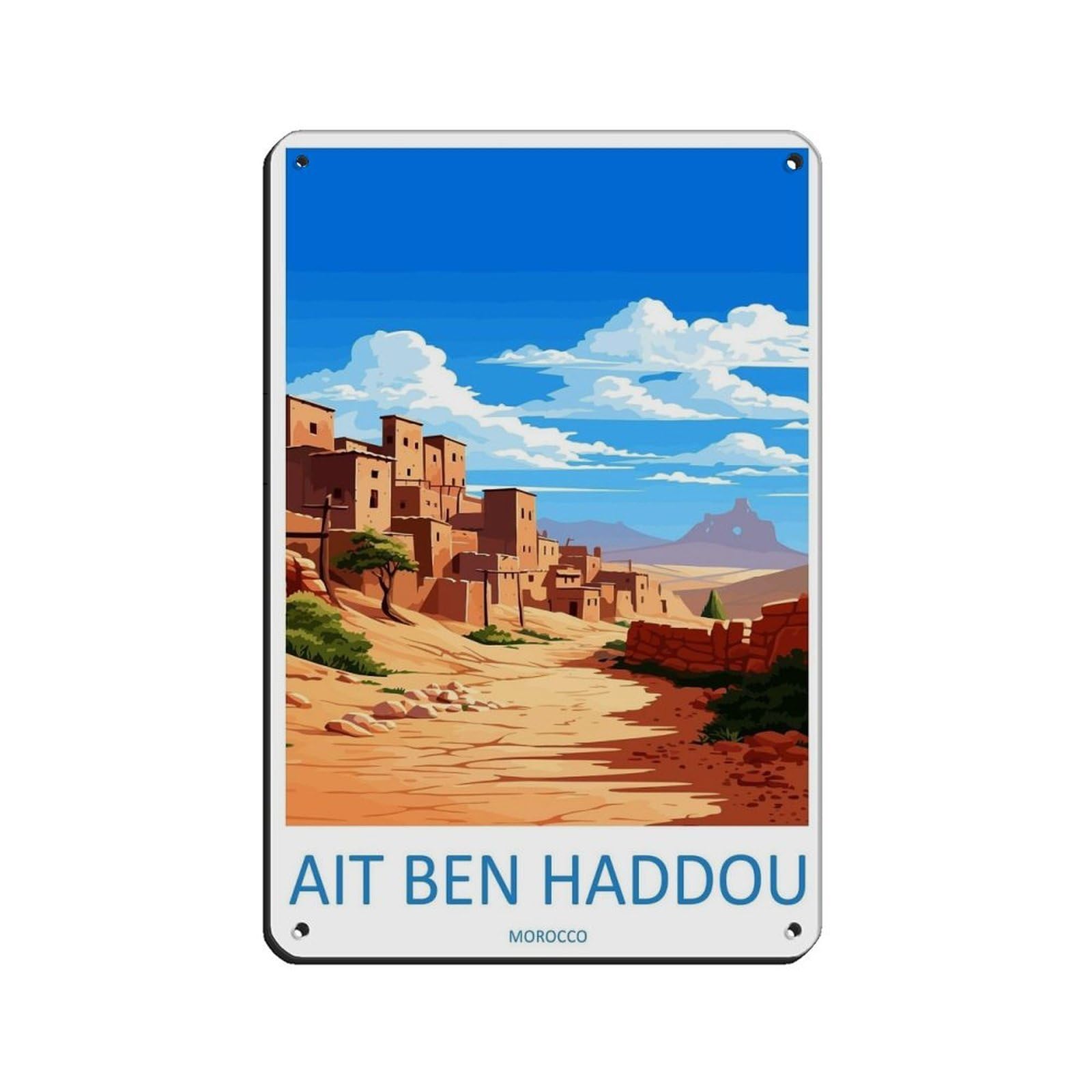 Aït Benhaddou Travel Art Morocco Art Gift Retro Poster Metal Tin Sign Chic Art Retro Iron Painting Bar People Cave Cafe Family Garage Poster Wall Decoration 8x12inch(20x30cm)