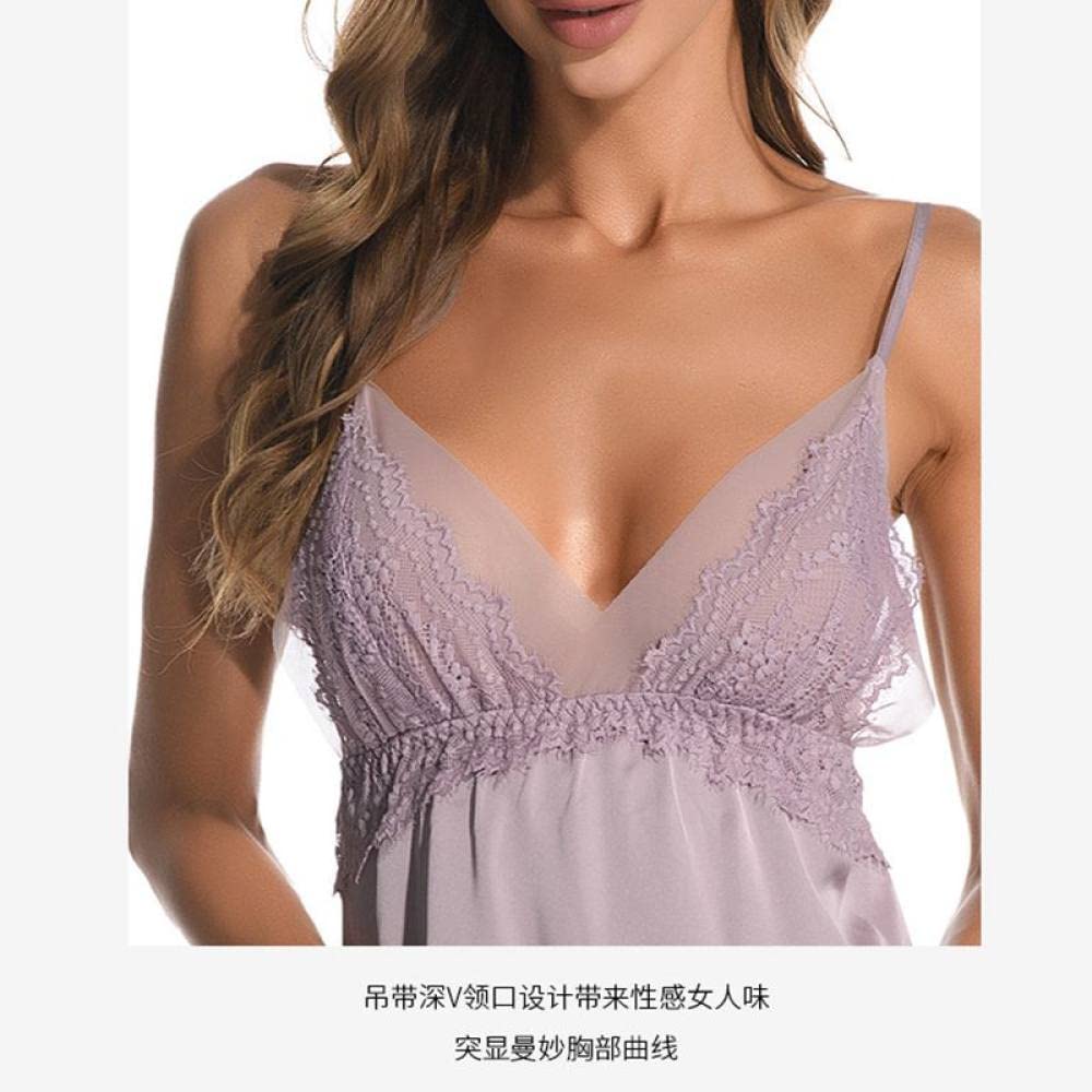OZEO Albornoz Mujer,Kimono Sexy Albornoz Satén Costuras Encaje Escote En V Profundo Blanca Corta con Cordones Babydoll Novia Moda Bademantel Damen,M