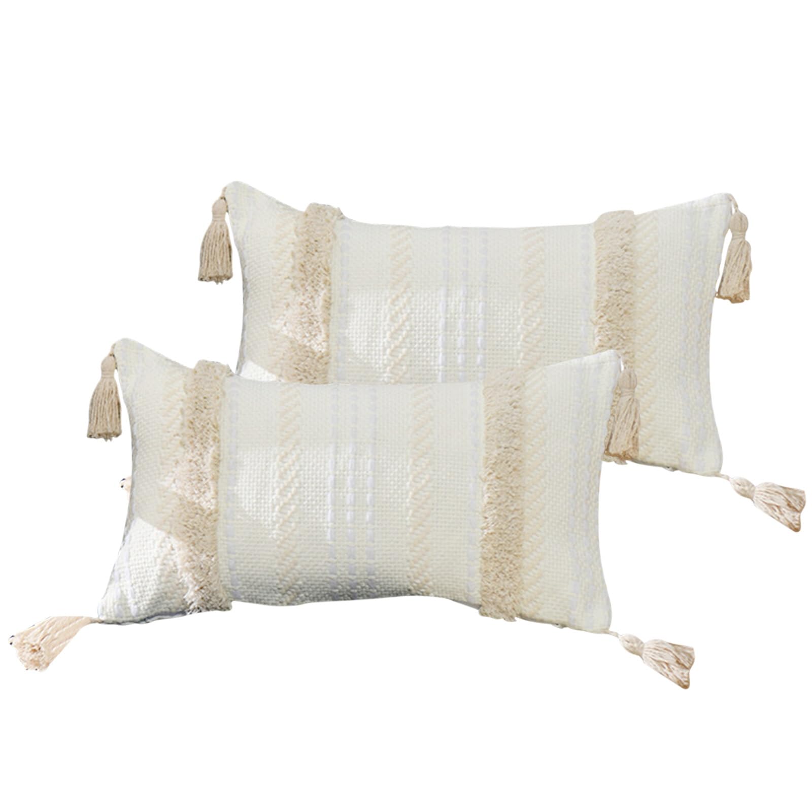 Gevvnss 2 Piezas Funda Cojines 30x50 cm,Funda de Almohada Boho,Moderno Cojín Decorativo con Borlas y Cremallera Oculta,para Silla Oficina Cama Habitacion Dormitorio Salón,Beige